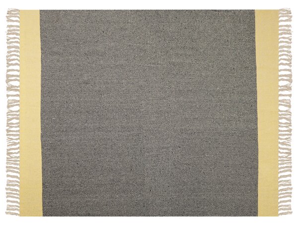 Deka sivá a žltá bavlnená 125 x 150 cm pletená prikrývka boho dekorácia obývacia izba spálňa