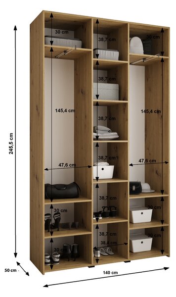 NovýNábytok.sk Šatníková skriňa 140 cm Carmela 50-3 (kašmír + čierna). Akcia -20%. Vlastná spoľahlivá doprava až k Vám domov. 1126783