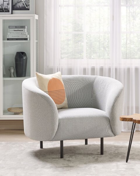 Kreslo čierna biela polyesterové čalúnenie čierne nohy zaoblené operadlo retro glamour art deco štýl