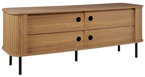 TV stolík svetlé drevo čierne nohy MDF kov retro štýl posuvné dvierka obývacia izba