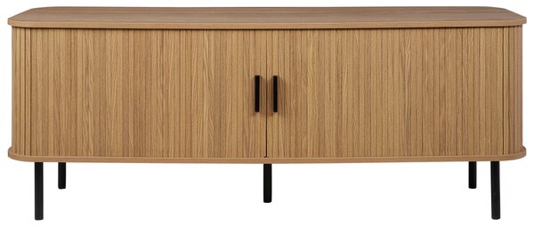 TV stolík svetlé drevo čierne nohy MDF kov retro štýl posuvné dvierka obývacia izba