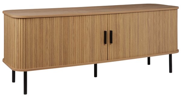 TV stolík svetlé drevo čierne nohy MDF kov retro štýl posuvné dvierka obývacia izba