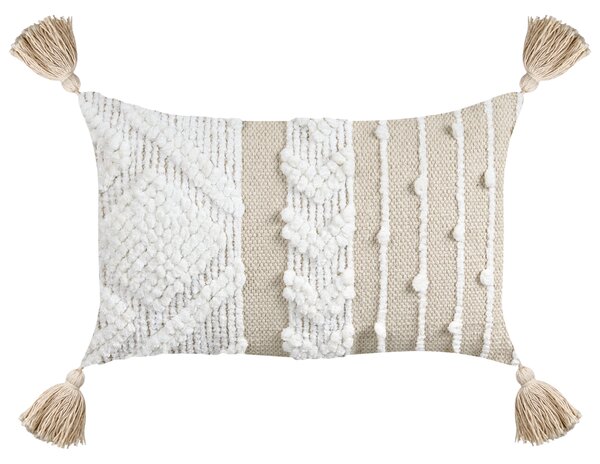Sada 2 dekoratívnych vankúšov krémová biela bavlnené obliečky 30 x 50 cm so strapcami