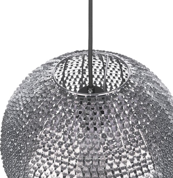 Závesná lampa strieborná kov guľaté trblietavé tienidlo s flitrami v tvare disco gule moderný glamour štýl obývačka jedáleň