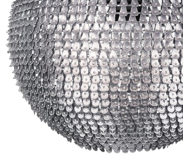 Závesná lampa strieborná kov guľaté trblietavé tienidlo s flitrami v tvare disco gule moderný glamour štýl obývačka jedáleň