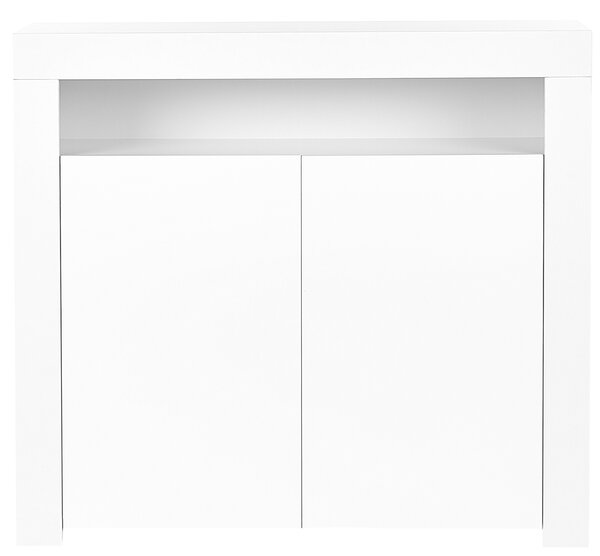 Komoda s 2 dvierkami biela MDF drevotrieska úložný priestor 2 skrinky polica s LED osvetlením moderný štýl obývačka spálňa
