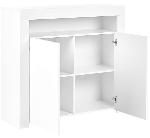 Komoda s 2 dvierkami biela MDF drevotrieska úložný priestor 2 skrinky polica s LED osvetlením moderný štýl obývačka spálňa