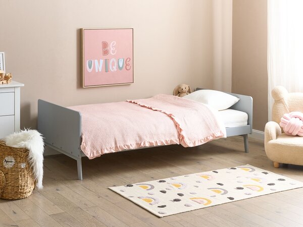 Drevená posteľ sivá 90 x 200 cm borovicové drevo rám postele s roštom moderný škandinávsky štýl spálňa