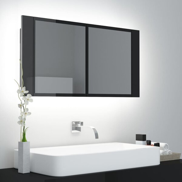 LED kúpeľňová zrkadlová skrinka lesklá čierna 90x12x45 cm akryl