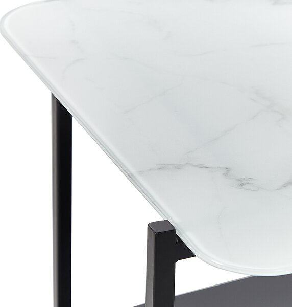 Konferenčný stolík biely a čierny oceľ a sklo 77 x 47 cm obdĺžnikový s mramorovým efektom tvrdené sklo moderný dizajn