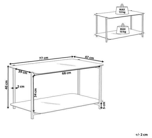 Konferenčný stolík biely a čierny oceľ a sklo 77 x 47 cm obdĺžnikový s mramorovým efektom tvrdené sklo moderný dizajn