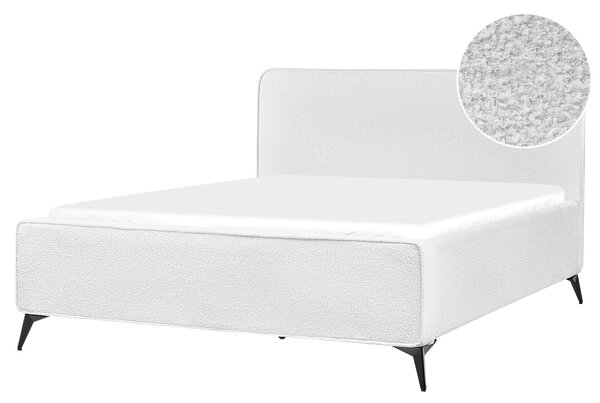 Rám postele s čelom biele buklé čalúnenie čierne kovové nohy 160 x 200 cm klasický minimalistický štýl spálňa