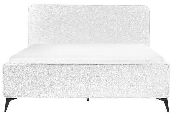 Rám postele s čelom biele buklé čalúnenie čierne kovové nohy 160 x 200 cm klasický minimalistický štýl spálňa