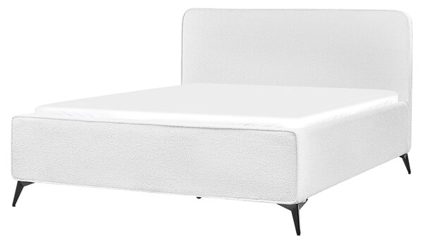 Rám postele s čelom biele buklé čalúnenie čierne kovové nohy 160 x 200 cm klasický minimalistický štýl spálňa