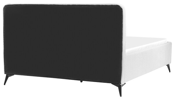 Rám postele s čelom biele buklé čalúnenie čierne kovové nohy 160 x 200 cm klasický minimalistický štýl spálňa