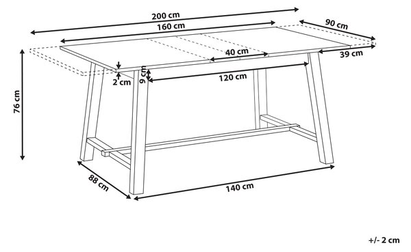 Rozkladací jedálenský stôl svetlý jaseň MDF 160/200 x 90 cm nohy z kaučukového dreva dyhovaná doska prírodný povrch škandinávsky štýl