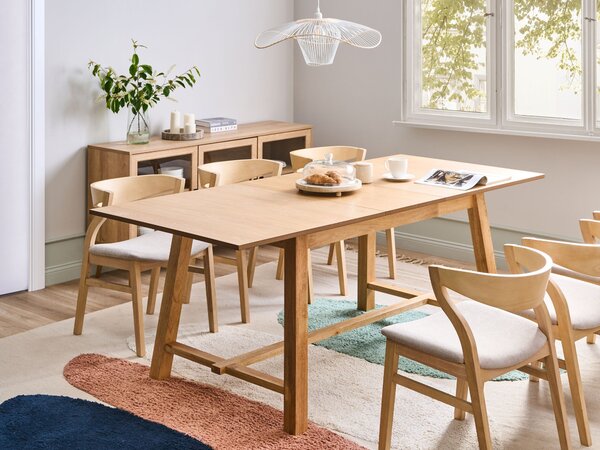 Rozkladací jedálenský stôl svetlý jaseň MDF 160/200 x 90 cm nohy z kaučukového dreva dyhovaná doska prírodný povrch škandinávsky štýl