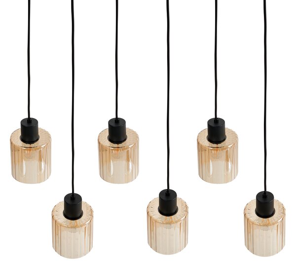 Závesné svietidlo 6 béžových sklenených tienidiel visiaca lampa kovová konštrukcia moderný štýl