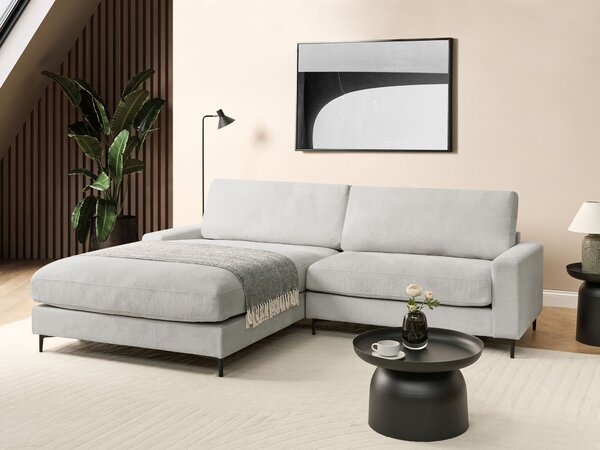 Rohová pohovka pravostranná svetlosivá ženilková kovové čierne nohy 190 x 272 x 83 cm 3-miestna v tvare L moderný štýl