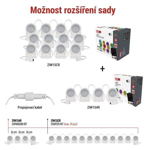 GoSmart RGBIC+CCT Rozširujúci set LED bodových svietidiel na reťazi 1,9W s WiFi, 4 kusy, 85cm – LED lustre a svietidlá > LED bodové svietidlá