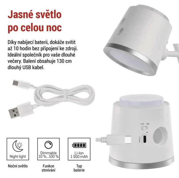 Biela LED stolová nabíjacia magnetická lampa Abbie 4v1 6W – LED lampičky a baterky > Stolové LED lampičky