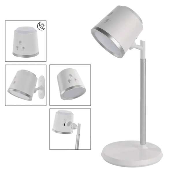 Biela LED stolová nabíjacia magnetická lampa Abbie 4v1 6W – LED lampičky a baterky > Stolové LED lampičky