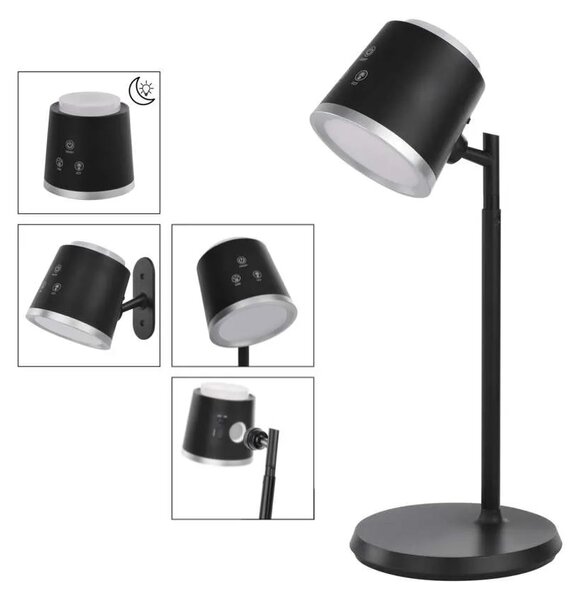 Čierna LED stolová nabíjacia magnetická lampa Abbie 4v1 6W – LED lampičky a baterky > Stolové LED lampičky