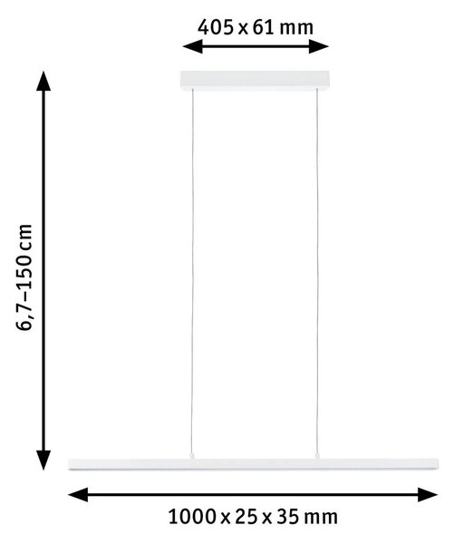 Paulmann LED závesné svietidlo Lento, biele, 100 cm, smer svetla hore/dole,, Biela / opálová, Obývacia izba / jedáleň, Hliník, Moderný, Závesné svietidlo