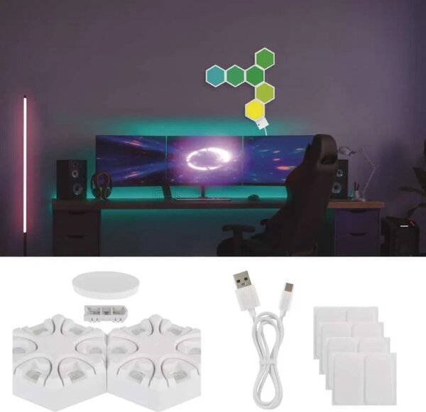 GoSmart RGBIC Biela LED stolová lampička Hexagon 5,5W s WiFi – LED lampičky a baterky > Stolové LED lampičky