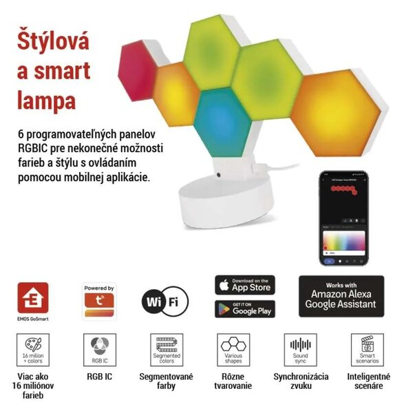 GoSmart RGBIC Biela LED stolová lampička Hexagon 5,5W s WiFi – LED lampičky a baterky > Stolové LED lampičky