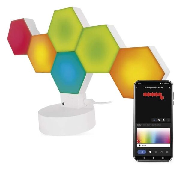 GoSmart RGBIC Biela LED stolová lampička Hexagon 5,5W s WiFi – LED lampičky a baterky > Stolové LED lampičky