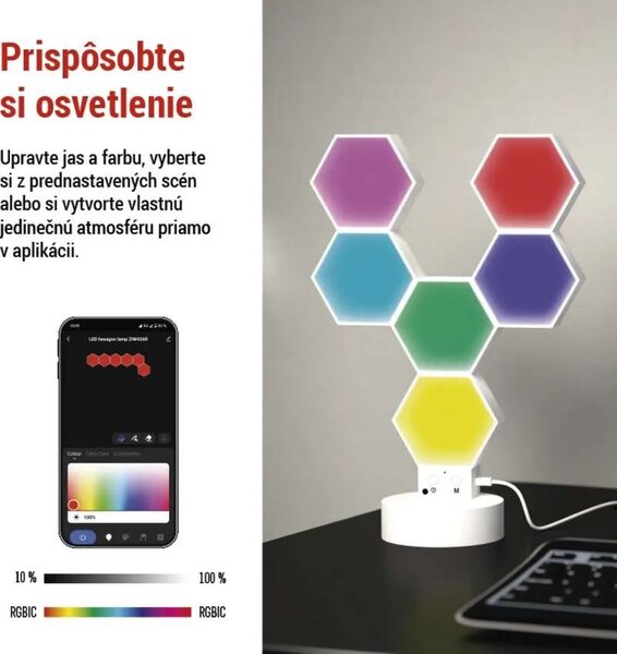 GoSmart RGBIC Biela LED stolová lampička Hexagon 5,5W s WiFi – LED lampičky a baterky > Stolové LED lampičky