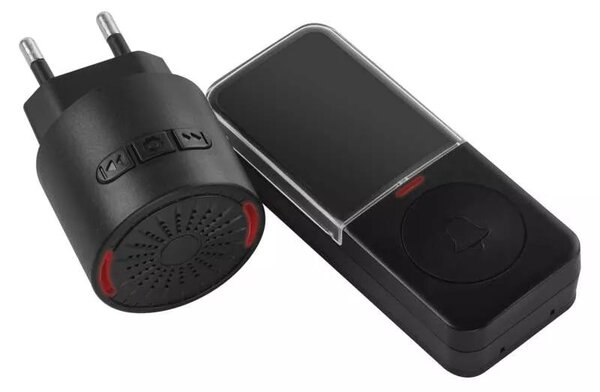Čierny domový bezdrôtový zvonček do zásuvky – Elektro > Domové zvončeky