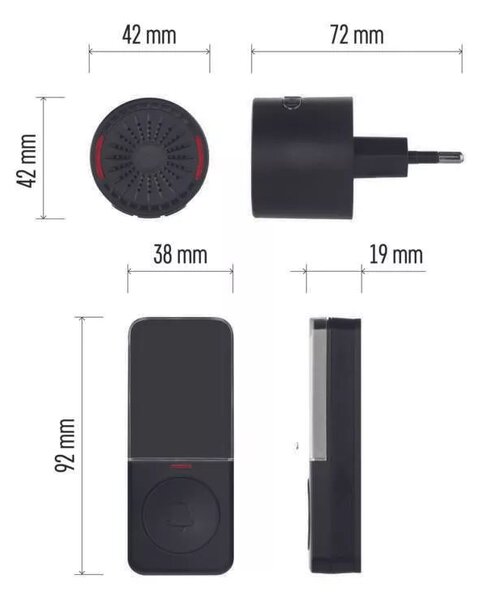 Čierny domový bezdrôtový zvonček do zásuvky – Elektro > Domové zvončeky