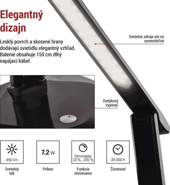 Čierna LED stolová lampička Chase 7,2W – LED lampičky a baterky > Stolové LED lampičky