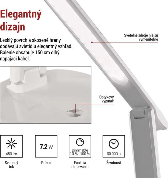 Biela LED stolová lampička Chase 7,2W – LED lampičky a baterky > Stolové LED lampičky