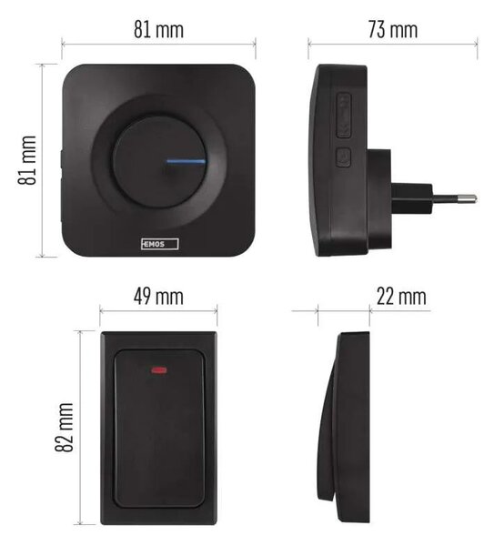 Čierny domový bezdrôtový zvonček do zásuvky – Elektro > Domové zvončeky