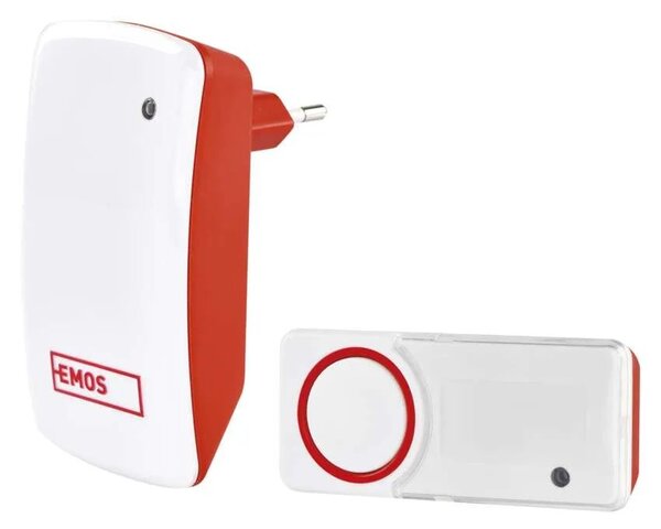 Bielo-červený domový bezdrôtový zvonček do zásuvky – Elektro > Domové zvončeky