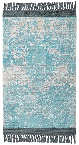 Koberec modrá a béžová viskóza a bavlna 80 x 150 cm so vzorom a strapcami vintage dizajn