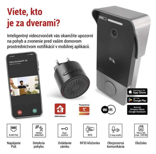 GoSmart Domový videozvonček IP-20PoE s dverným zámkom s WiFi – Inteligentná domácnosť > GoSmart