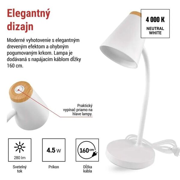 Biela LED stolová lampička Tara 4,5W – LED lampičky a baterky > Stolové LED lampičky