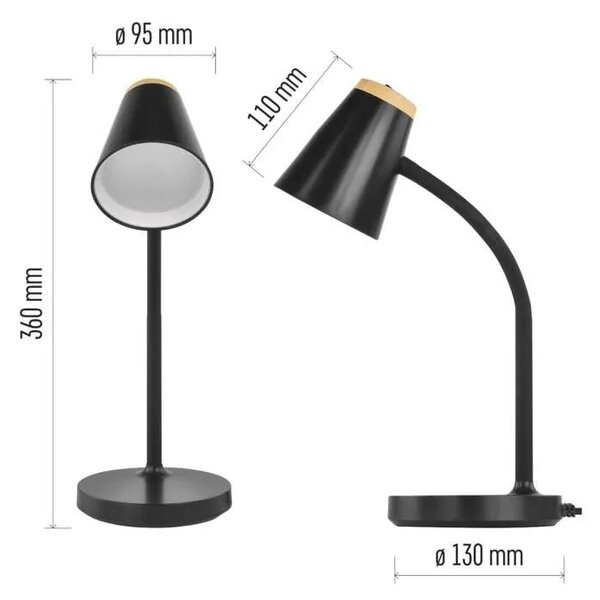 Čierna LED stolová lampička Tara 4,5W – LED lampičky a baterky > Stolové LED lampičky