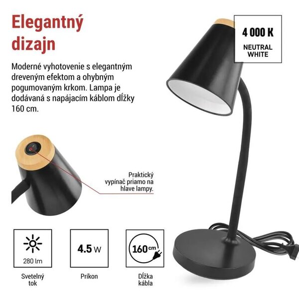 Čierna LED stolová lampička Tara 4,5W – LED lampičky a baterky > Stolové LED lampičky