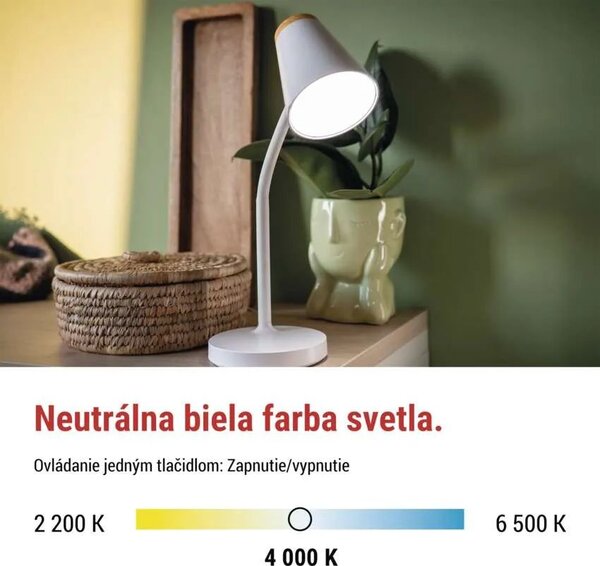 Biela LED stolová lampička Tara 4,5W – LED lampičky a baterky > Stolové LED lampičky