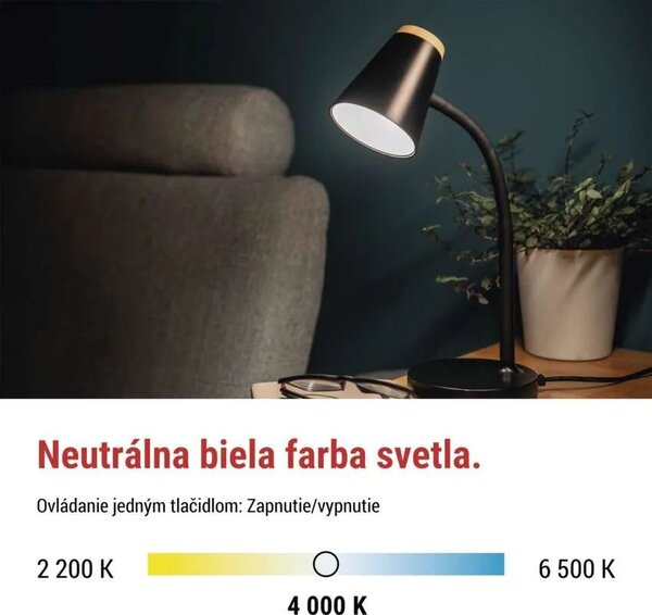 Čierna LED stolová lampička Tara 4,5W – LED lampičky a baterky > Stolové LED lampičky