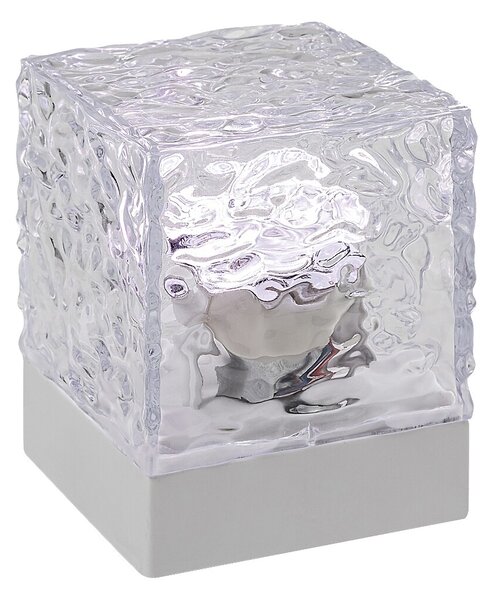 Priehľadná dizajnová LED RGB stolová lampa Cubiko na batérie s DO – LED lampičky a baterky > Stolové LED lampičky