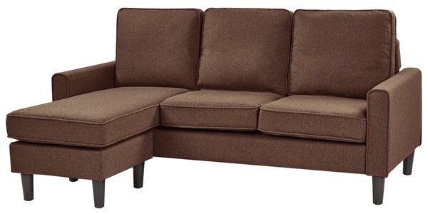 Pohovka hnedá látková čalúnená 3 miestna s taburetom mid century modern obývacia izba