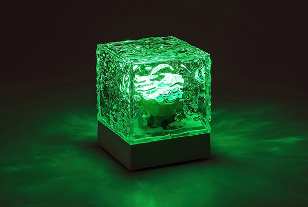 Priehľadná dizajnová LED RGB stolová lampa Cubiko na batérie s DO – LED lampičky a baterky > Stolové LED lampičky