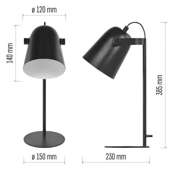 Čierna stolová lampa Nina pre žiarovku E27 – LED lampičky a baterky > Stolové LED lampičky