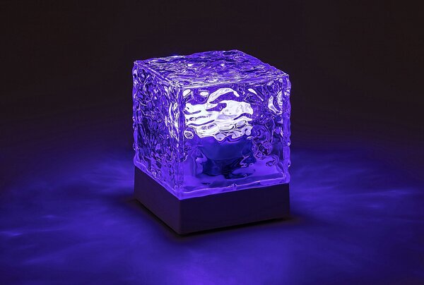 Priehľadná dizajnová LED RGB stolová lampa Cubiko na batérie s DO – LED lampičky a baterky > Stolové LED lampičky